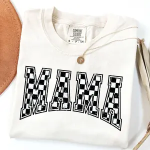Unisex Casual Graphic T Shirt | Trendy Graphic Gift With Minimalist Checkered Pattern | Stylish Everyday Mom Aesthetic And Clean Mama Typography | Comfort Color Shirt