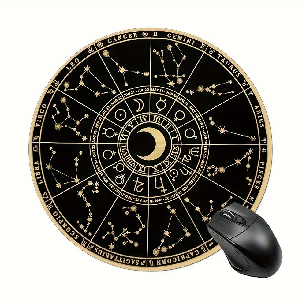1 casual-style mouse pad printed with twelve constellations patterns, made of rubber. office Compatible with desktop computers and laptops, ideal for both study and gaming, a portable computer accessory. Size: 20×20cm
