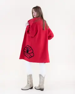 Bold Floral Outline Open Front Women’s Cardigan with Long Sleeves and Relaxed Fit Casual Knitwear Womenswear Knitting