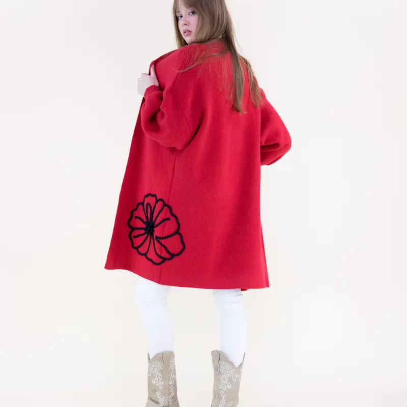 Women's Embellished Knit Cardigan Sweater - Bold Floral Outline, Open Front, Long Sleeve, Relaxed Fit, Low-Iron, Cold Wash, Flat Dry, All Season Layering Knitwear with Bold Graphic Art, Nylon-Alternative Casual Top