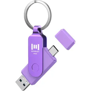 128GB Dual USB C Flash Drive, Speed Up to 100MB/S Type C 3.1 Thumb Drive with Keychain and LED Indicator, exFAT Memory Stick For iPhone 15,16, iPad, Phone, Tablet, Laptop, Purple