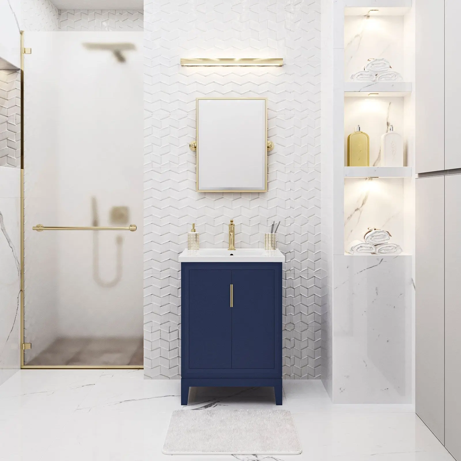Water Creation Elise 24" Integrated Ceramic Sink Top Vanity in Monarch Blue with Modern Single Faucet