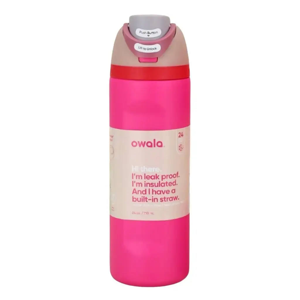 Owala FreeSip 32 oz Stainless Steel Insulated Water Bottle with Straw, Bright Hot Pink Coral Aesthetic Gym Bottle for Women