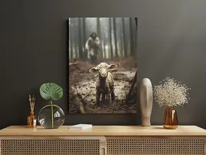 P&L ART. Jesus and Lamb Canvas Wall Art, Jesus Running After Lost Lamb Picture Wall Art, Jesus Love Canvas Print, Jesus Saving Lamb Wall Decor, Christian Home Decor