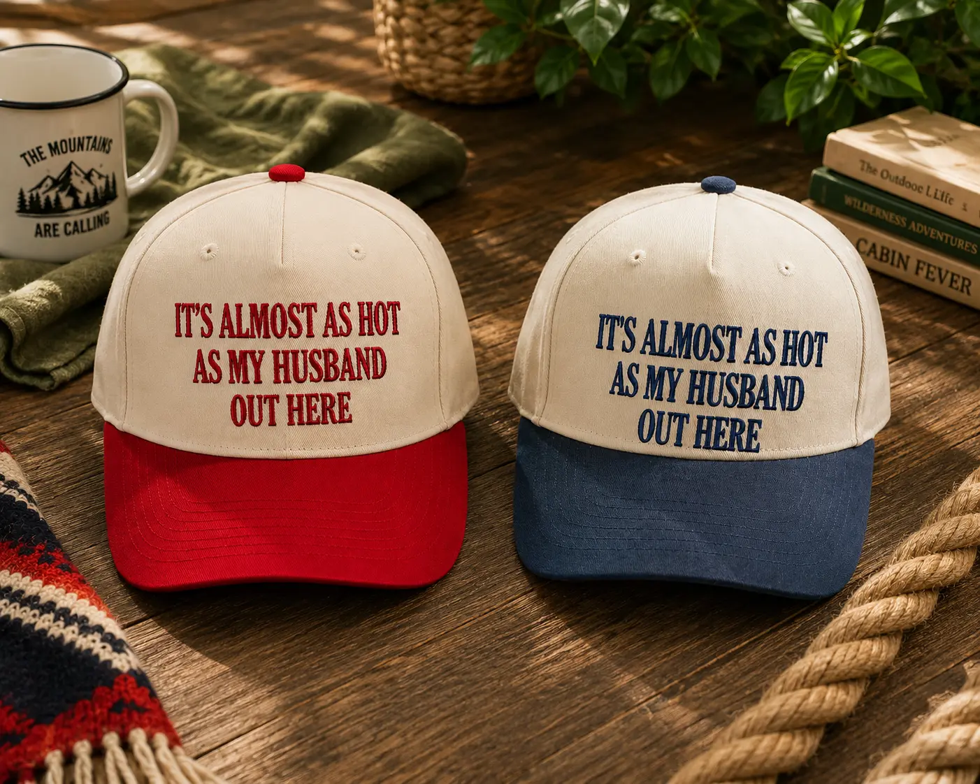 As Hot As My Husband Out Here Embroidered Trucker Hat, Funny Wife Snapback Cap, Sarcastic Women's Mesh Baseball Hat, Summer Vacation Hat, Custom Gift for Her