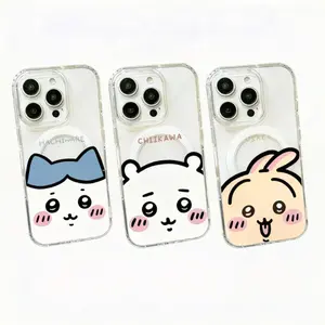Cute Big Face Chiikawas Magsafe Kawaii Phone Cases For iPhone 17 16 15 14 13 12 11 Promax Pro Air Plus Transparent Wireless Charging Silicone TPU Shockproof Cover Protection Gifts For Christmas Halloween Birthday