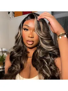 1b/27 13x4 Balayage Highlight Ombre Body Wave Lace Front Wig, Honey Blonde Human Hair, 180 Density, Glueless, Pre-Plucked, Lace Wigs for Women