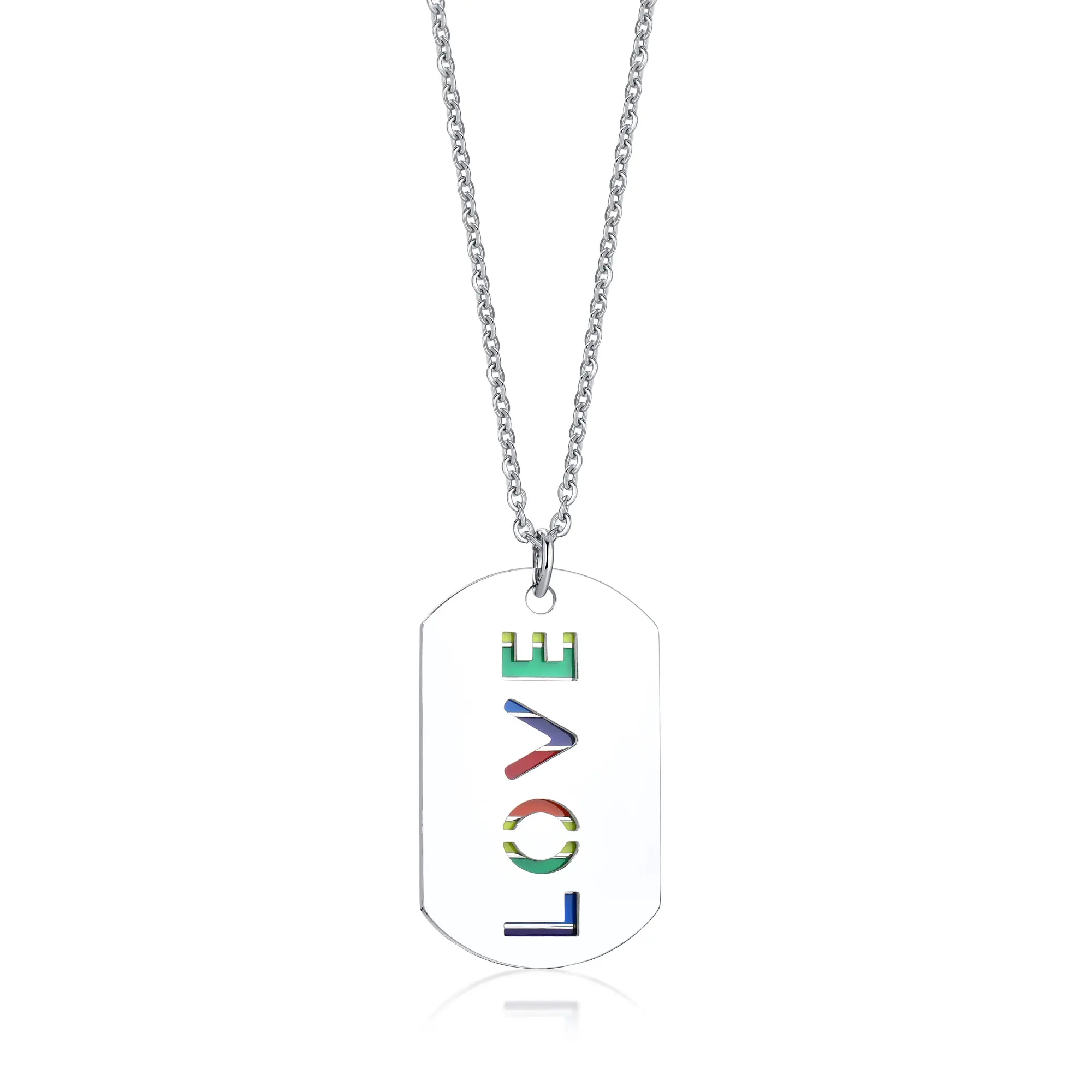 OIDEA Rainbow LOVE Stainless Steel Engravable Dog Tag Pendant Necklace - Double Layer Pride Emblem, Chain Charm, Engraved Text, Custom Engraved, Commemorative Badge, Icons Statement Necklaces for LGBTQ Friendship, Chain Charm Necklaces
