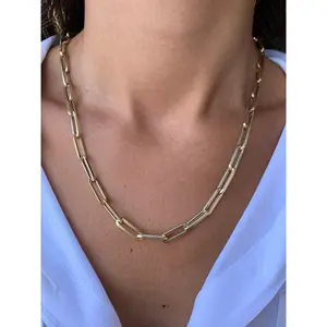 14K Gold Paper Clip Large Necklace