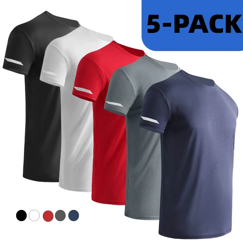 5 Pack Men's Crew Neck Short Sleeve Sports T-Shirts Tracksuit, Casual Classic Regular Sports Top, Men's Fishing Hiking Running Workout Tops