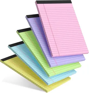 5 Pack Colored Note Pads 5"x8" College Ruled Small Legal Paper For School and Office Stationery Supplies Self Improvement Journal