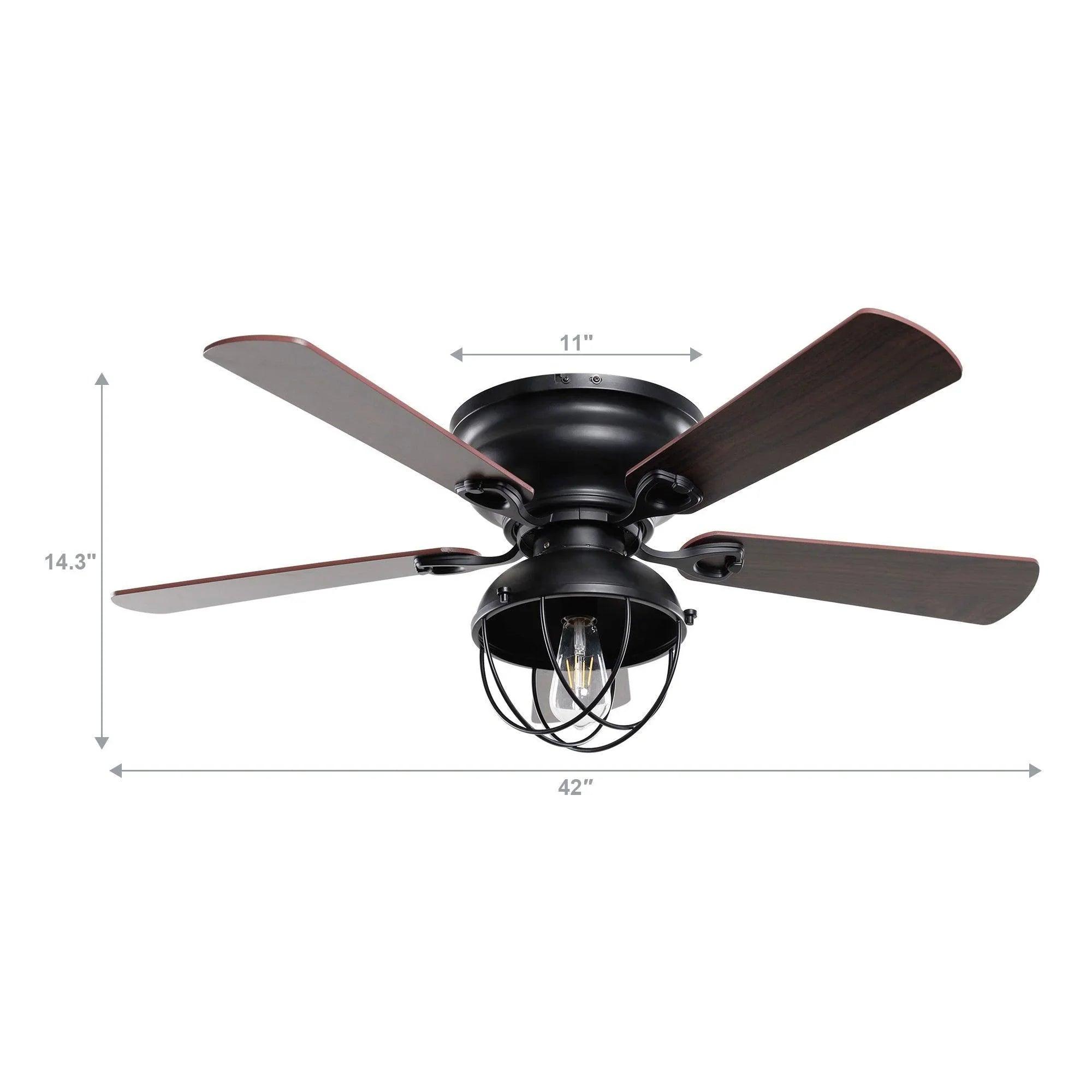 42" Traditional Flush Mount Ceiling Fan with LED Light & Remote Control | Reversible Quiet Motor