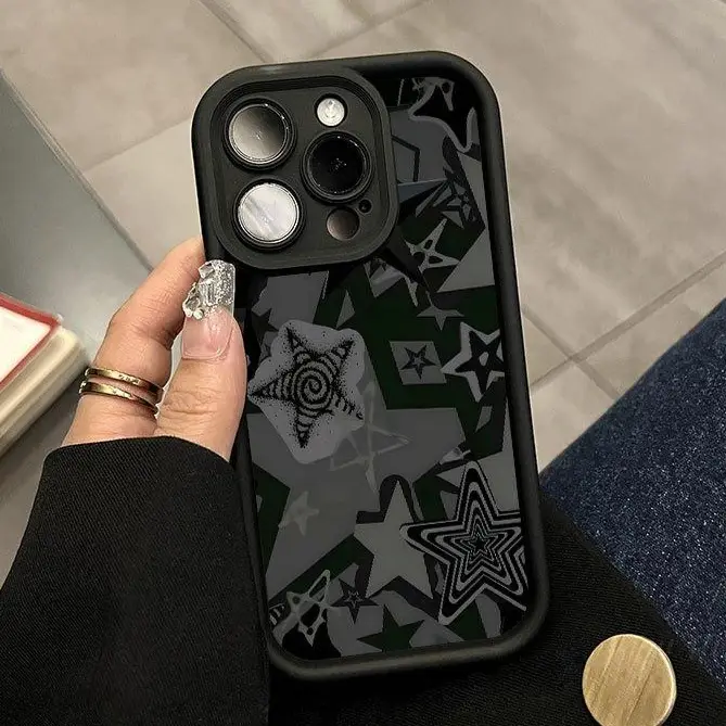 Black Star Pattern Case for iPhone 17 Pro Max 16 Plus 15 14 13 12 11 Air E Shockproof Drop Protection Rugged Durable Silicone Cover Gifts for women me