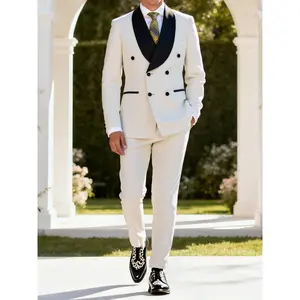 Men's 2-Piece Jacquard Double-Breasted Tuxedo Suit, Shawl Lapel Blazer & Pants   Menswear Classic