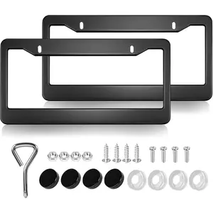Black Matte License Plate Frames, 2 Pack Widened Aluminum License Plate Cover with Screw Caps, Universal  for Front and Rear  Tags