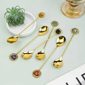 Natural Crystal Heart-Shaped Mini Spoon, Decorative Gem for Tea & Coffee, Perfect for Cafeteria Stations, Unique Gift Idea, Tea Scoop
