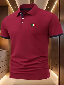 Men's Regular Fit Mexico Flag Print Polo Shirt, Polo Tees, Casual Short Sleeve Half Zip Top for Summer, Fashion Men's Clothes for Daily Wear, Tropical
