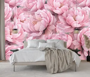 Big Pink Floral Print Wall Wallpaper Mural in Peel & Stick Canvas Vinyl or Non-Woven