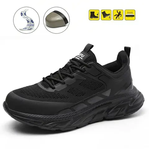Men's & Women's Lightweight Breathable Steel Toe Work Shoes Low-Cut Safety Sneakers with EVA Model, Soft Comfort, Anti-Smash Puncture Resistance, Shock Absorption, Anti-Skid for Industrial Jobs, Work & Safety Footwear, Shock Absorbing Work