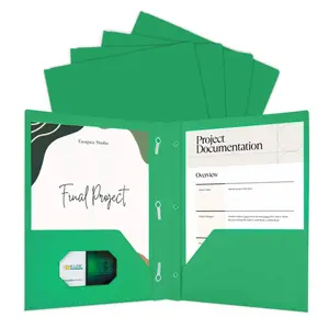 BAZIC Green Color 2-Pockets Poly Portfolio w/ 3 Prongs