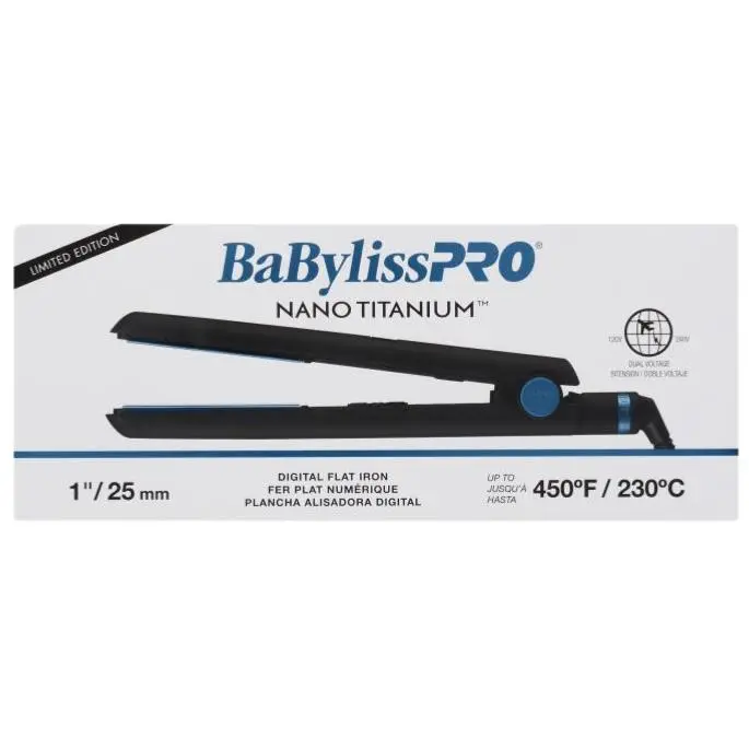 BaBylissPRO Nano Titanium Digital 1" Hair Straightener, Smooth Straightening Tool - Black & Blue Limited Edition, Hair Straighteners