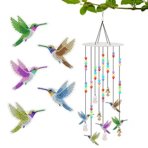 1 set, DIY handmade diamond painting wind chime kit, hummingbird-shaped hanging decoration, Hangable, courtyard diamond painting ornament, diamond painting sun catcher, handmade art supplies for enthusiasts, ideal gift i