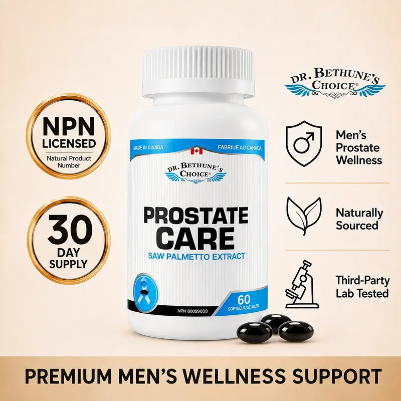 Dr. Bethune’s Choice Prostate Care for Men, Saw Palmetto Supplement with Pumpkin Seed Oil, Lycopene, Vitamin D3 & Zinc, Daily Prostate & Urinary Wellness Support - 60 Capsules