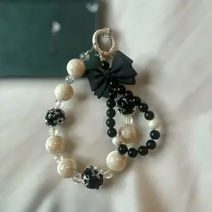 Black and White double layered beaded phone/key/bag charm -2 color options (phone case tap included)