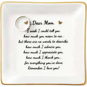 Gifts for Mom from Daughter Son Ceramic Ring Trinket Tray Mother's Day Birthday Gifts for Women Jewelry Ring Dish