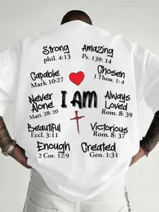 Inspirational Quote Print Short Sleeve T-Shirt, Sporty Casual Style with Handwritten Motivational Words, Perfect for Everyday Faith Theme