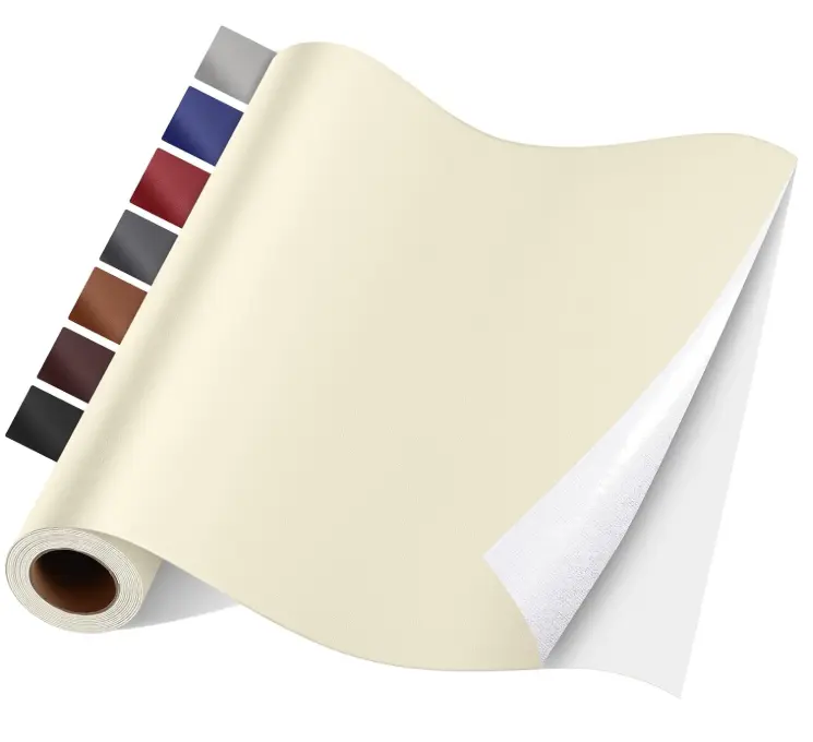 Self Adhesive Leather Repair Patch Kit - 50x137cm 1mm Waterproof Leather Patches, Large Vinyl Tape for Car Seats, Fits Sofas & Chairs, Indoor Safe Contact Cream White Automotive Repair Accessory
