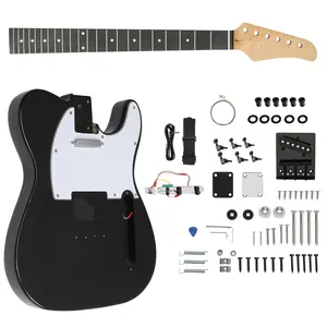 DIY 6-String TL-Style Right Hand Electric Guitar Complete Kit - Mahogany Body, Maple Neck, Black Finish, Included Accessories, Easy Installation, No Welding Required