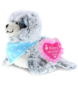 DOLLIBU Polyester Embroidered Heart Plush Sea Lion Stuffed Toy - Super Soft, Ideal for Mother's Day Gifting