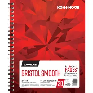 9" x 12" Bristol Smooth Bright White Paper Pad with In and Out Pages, 270 GSM, Side Wire-Bound, 20 Sheets per Pad (26170411013)