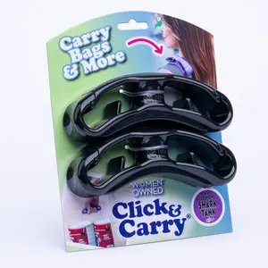 Click & Carry Grocery Bag Carrier, 2 Pack, Black - As seen on Shark Tank, Soft Cushion Grip, Hands Free Grocery Bag Carrier, Plastic Bag Holder, Haul Sports Gear, Click and Carry with Ease Plastic