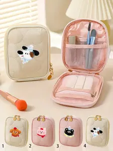 Minimalist Patchwork Makeup Bag - Portable makeup bag with cartoon animal towel embroidery, simple and delicate lipstick bag, travel clutch, portable travel cosmetics storage bag, travel makeup organizer, for daily use