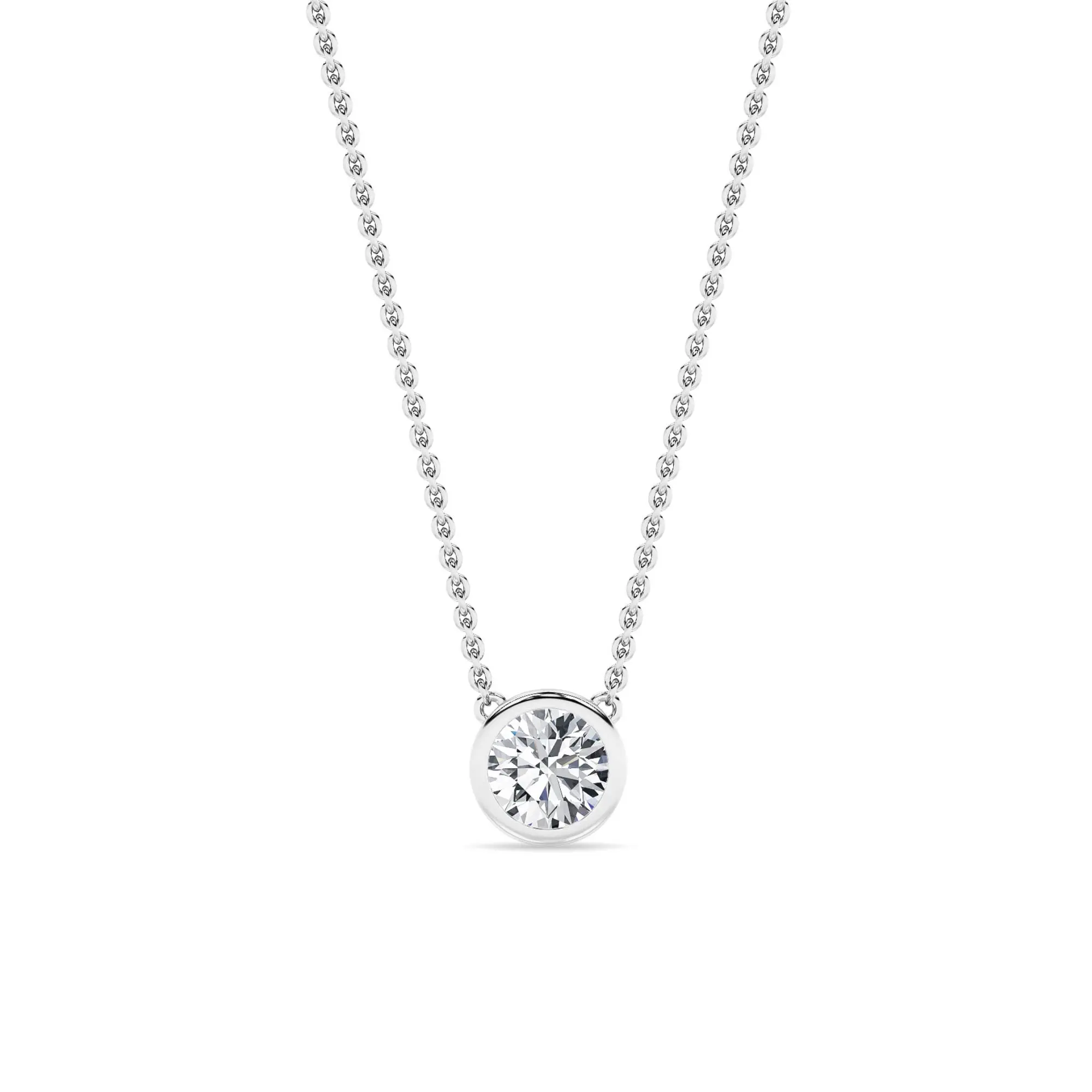 0.55 Carat Lab Grown Diamond Bezel Pendant – F/VS+ Round Brilliant in 14K White Gold Over Sterling Silver | Everyday Luxury Necklace