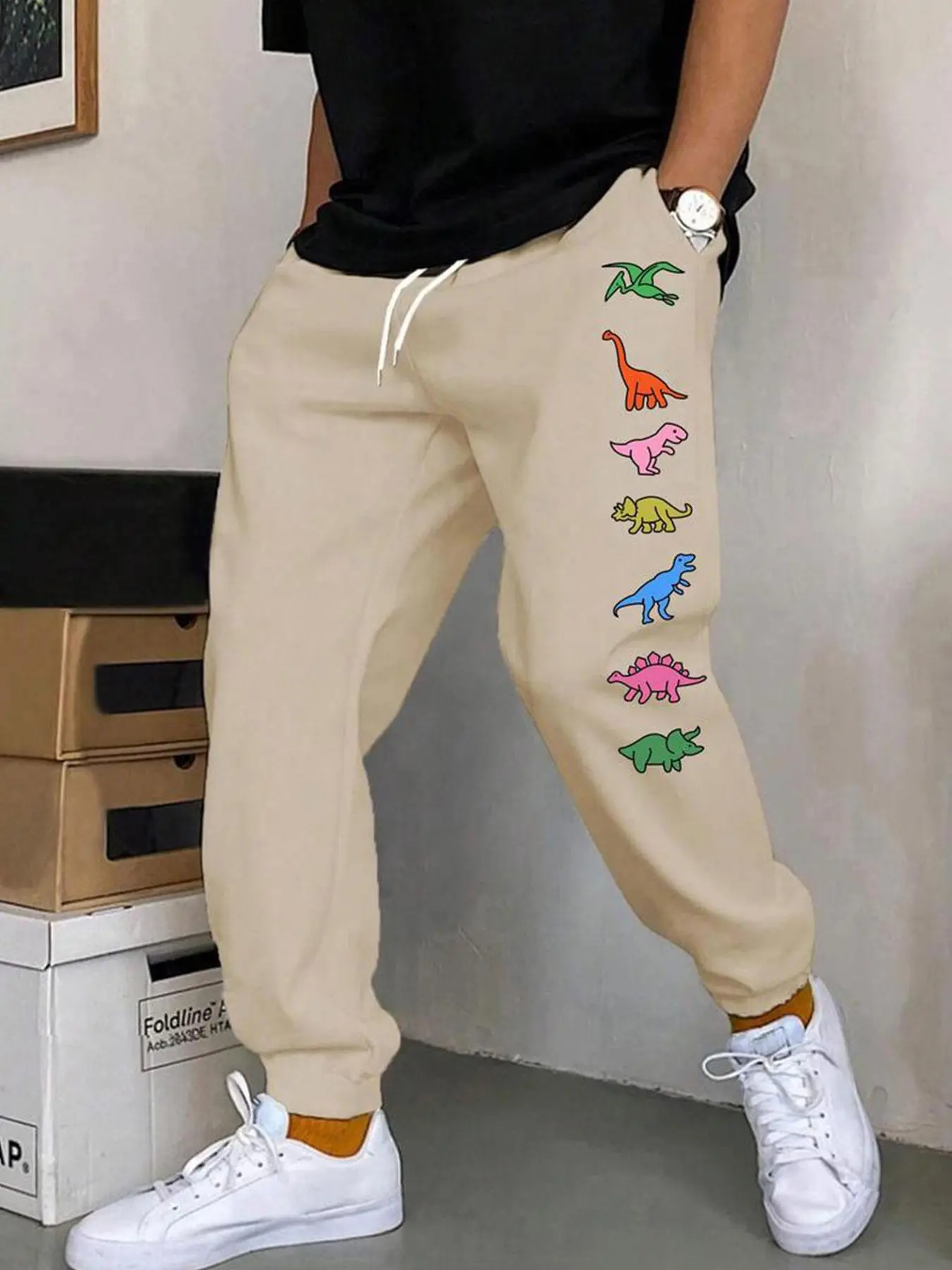 Men's Regular Fit Dinosaur Print Drawstring Waist Sweatpants, Cool Casual Comfy Pants for Fall & Winter, Men's Trousers for Daily Wear, Casual Streetwear Trousers, Casual Bottoms
