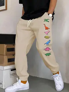 Men's Regular Fit Dinosaur Print Drawstring Waist Sweatpants, Casual Comfy Pants for Fall & Winter, Men's Trousers for Daily Wear, Casual Streetwear Trousers