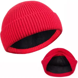 Wool Knit Cuff Short Fisherman Beanie for Men Women, Winter Warm Hats