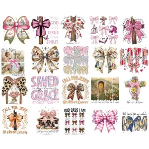 Bow UV DTF Cup Wraps for 16 oz - 20 Sheet Christian Bow UV DTF Transfer, Jesus UVDTF Cup Wraps for Glass, Cross & Flower Design, Religious Waterproof Transfer Sticker, Waterproof Stickers