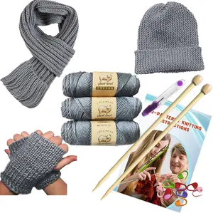 Knitting Kit for Beginners Adults, Crochet Kit for Beginners  Learn to Knit Complete Knit Kit with Instruction Booklet,  Yarn, Knitting , Yarn  & Stitch Markers Christmas (Gray)