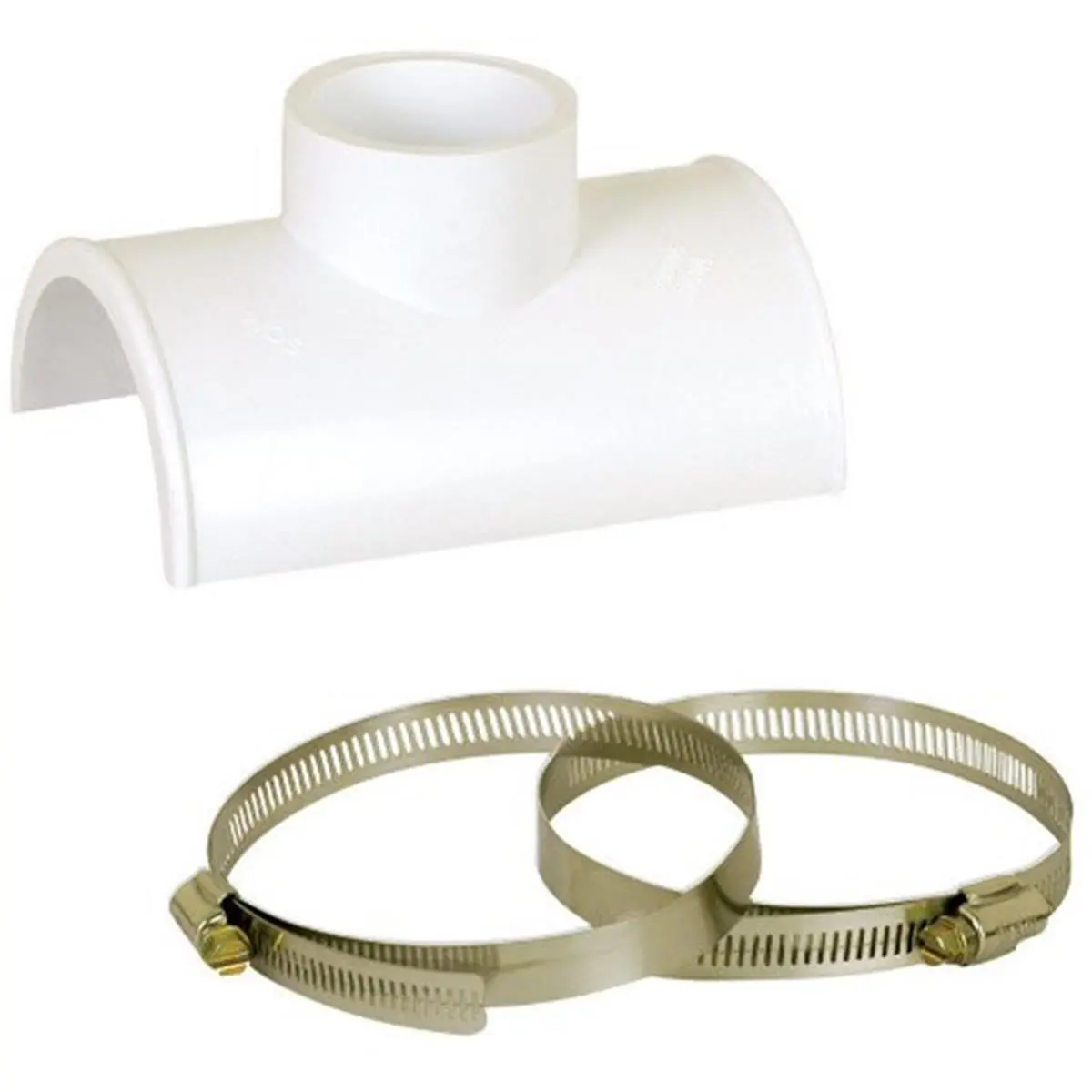 Sioux Chief 891-0412P PVC Saddle Tee - 4" x 2 ft., 1.5" Hub x 2" Spigot Inlet, 1" L, DWV, Stainless Steel Bands, Compact Design for Boating Water Sports, 1 1/2" Hub X 2" Spigot Inlet