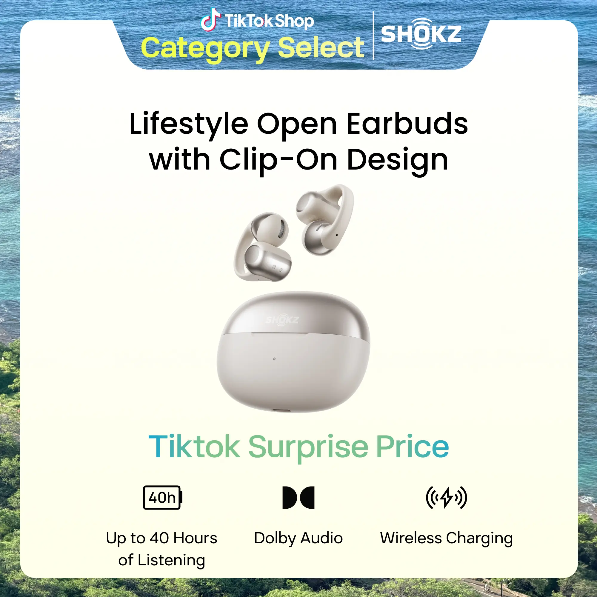 SHOKZ OpenDots ONE - Open-Ear Headphones - Wireless Bluetooth Earbuds with Microphone - Premium Dolby Audio - Water Resistant - Fast Charging - Up to 40 hrs Playtime