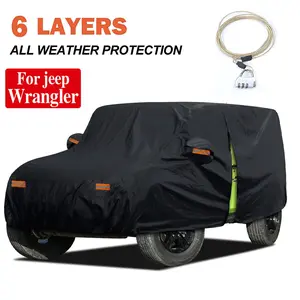 Outdoor Car Cover with Carry Bag For Jeep Wrangler 2 Door 1987-2019 2020 2021 2022 2023 2024 2025 JK JL TJ YJ CJ Waterproof Cover - 4.5 x 1.9 x 1.8 meters - Driver's Side Door Opening with Zipper Reflective Strips In the Dark Night