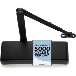 Commercial Door Closer Heavy Duty, Automatic Door Closer, ADA Compliant & UL Listed, Door Hydraulic Closer, Delayed Action, Adjustable Spring Size 1-6 for Heavy Traffic, Grade 1, Matte Black