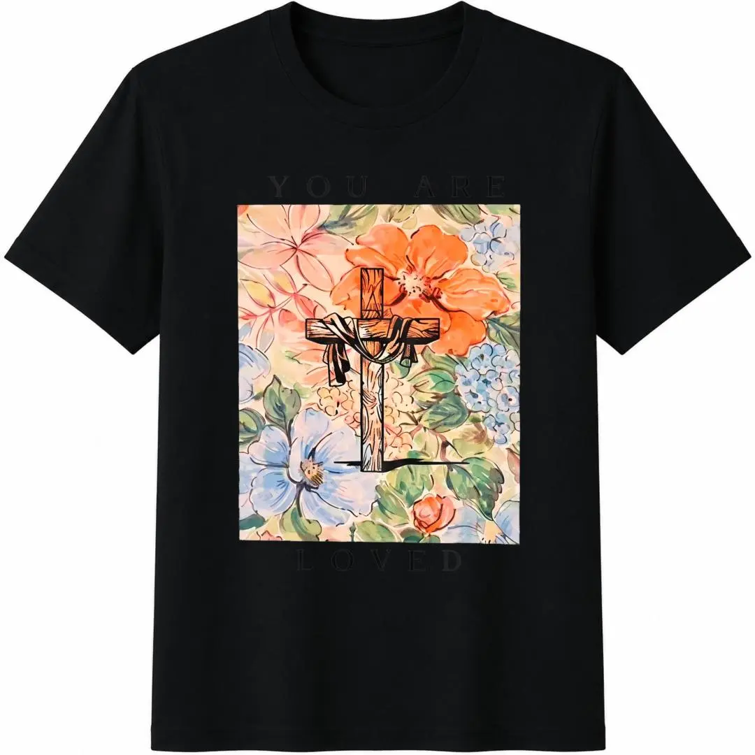 Summer Lightweight Brush Stroke Letter -Drawn Cross Print T-Shirt, God Is Always Good Christian Religious Tee, Unisex Casual Short Sle...