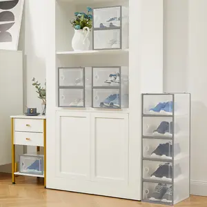 15 Pack Clear Stackable Shoe Storage Boxes, Foldable Plastic Shoe Organizer with Drawer, Ventilated Transparent Design, Easy Stacking, for Closet, Bedroom & Under Bed Storage