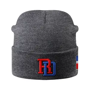 Dominican Republic Embroidered Beanie for Men & Women, Soft Knit Winter Skull Cap with RD Letter Patch & Flag Stitch, Warm Stretchy Cuffed Hat for Outdoor Sports, Daily Wear & Gifts