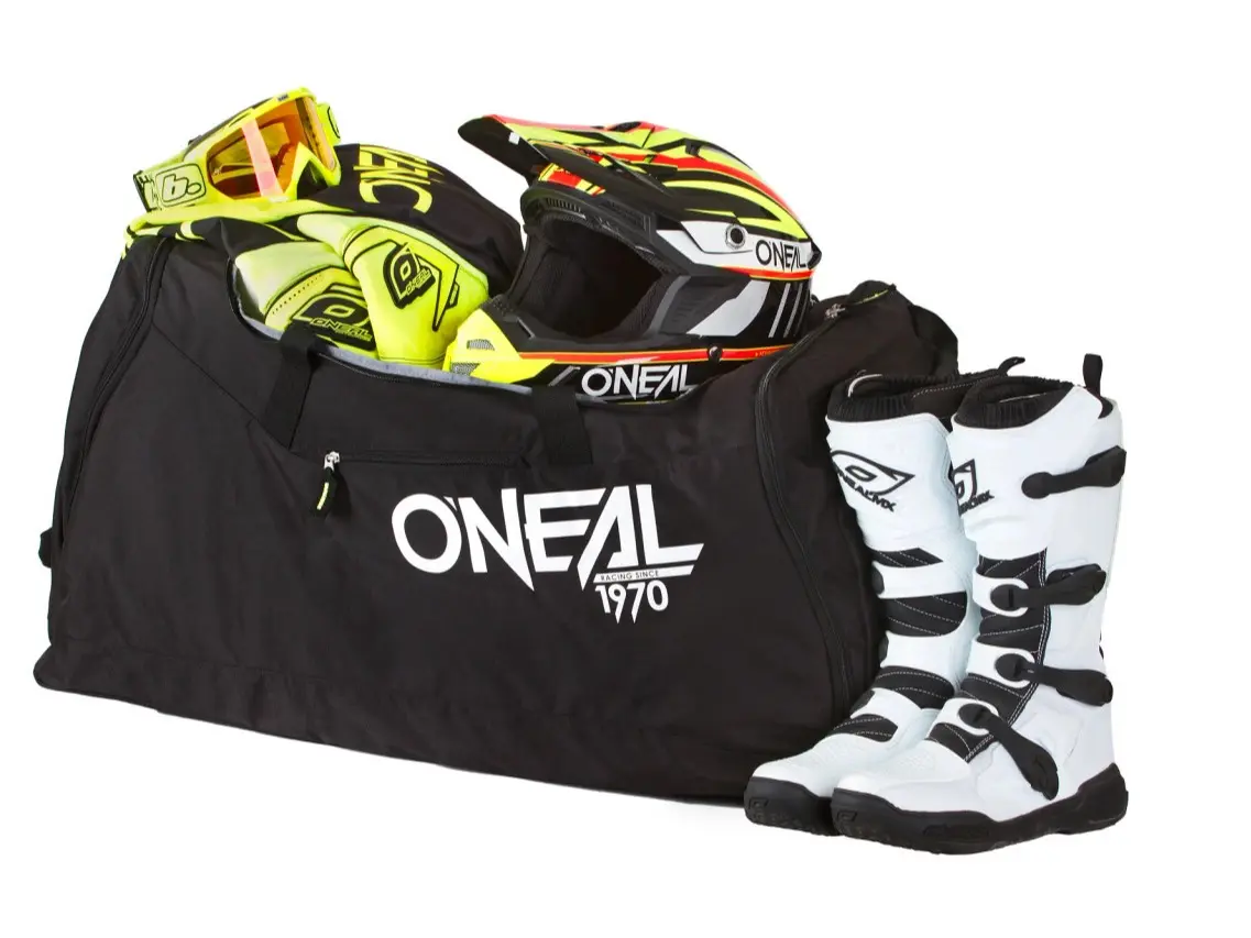 ONEAL TX 8000 Gearbag - Black Duffel Bag with 1970 Logo Design - 600D Polyester - One Main Compartment & Side Pocket - Detachable Shoulder Strap - Heavy Duty Zippers